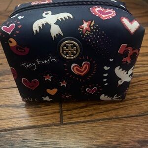 Tory Burch Navy Heart & Dove Print Zip Cosmetic Pouch